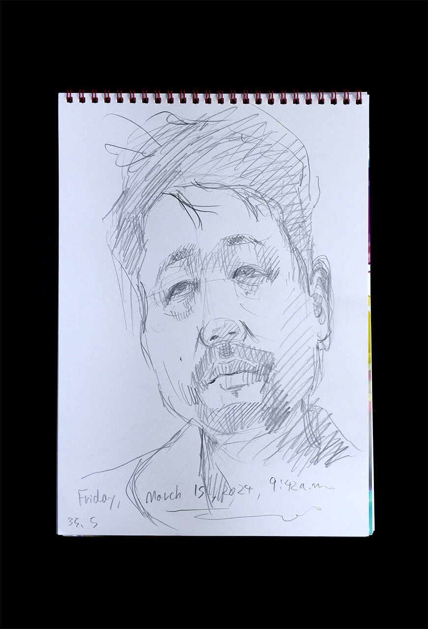 Contemporary artist SHINTAKU Tomoni's 2024/3/15 Self-portrait or pencil drawing