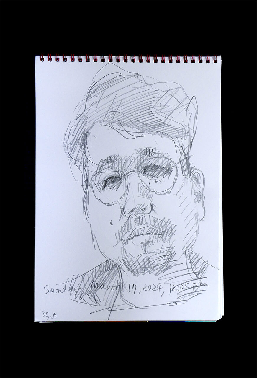 Contemporary artist SHINTAKU Tomoni's 2024/3/17 Self-portrait or pencil drawing