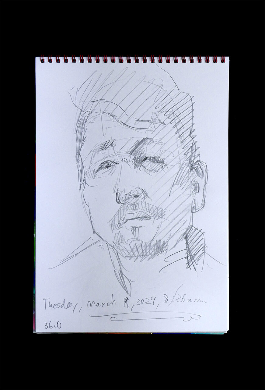 Contemporary artist SHINTAKU Tomoni's 2024/3/19 Self-portrait or pencil drawing