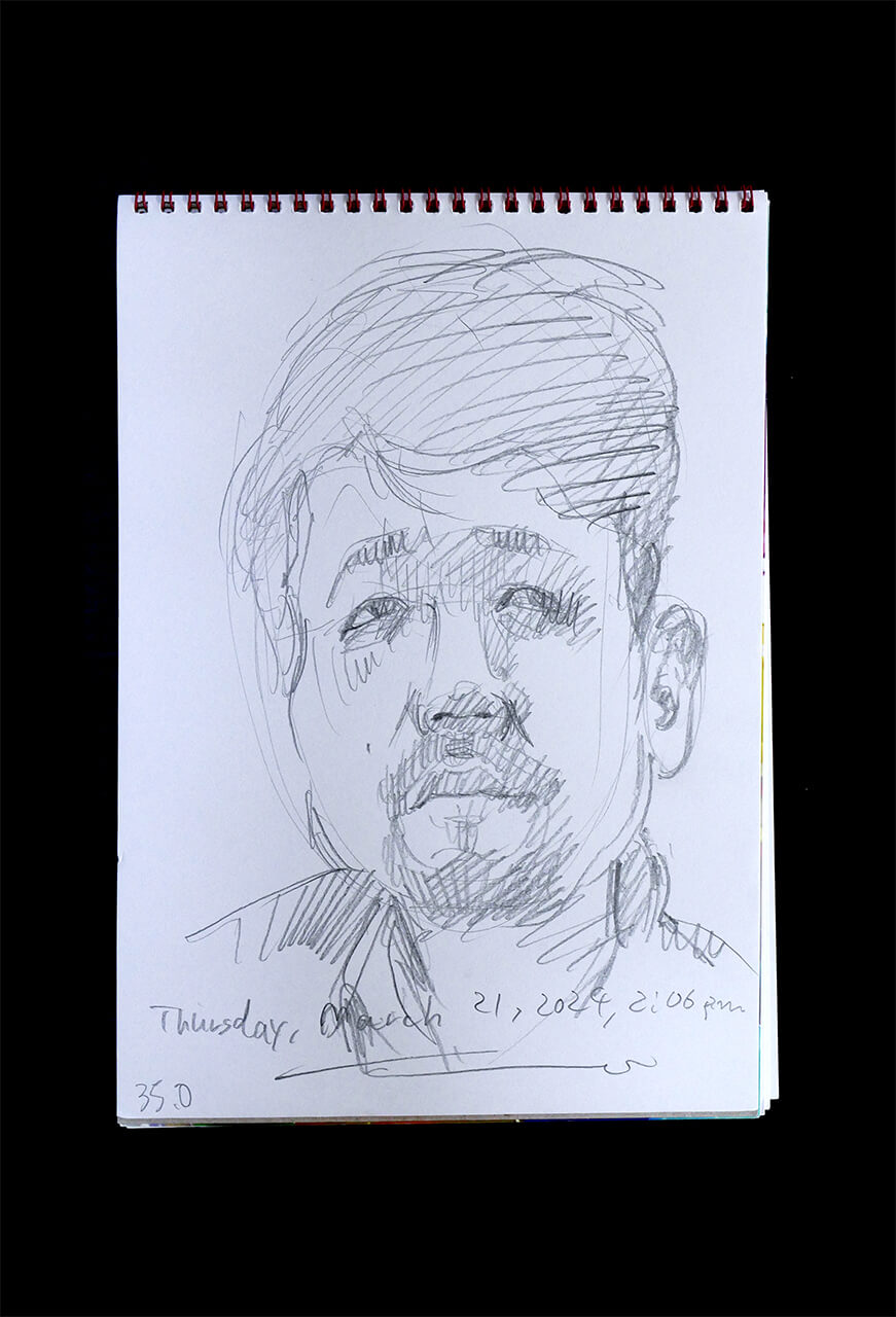Contemporary artist SHINTAKU Tomoni's 2024/3/21 Self-portrait or pencil drawing