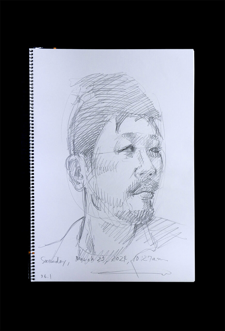 Contemporary artist SHINTAKU Tomoni's 2024/3/23 Self-portrait or pencil drawing