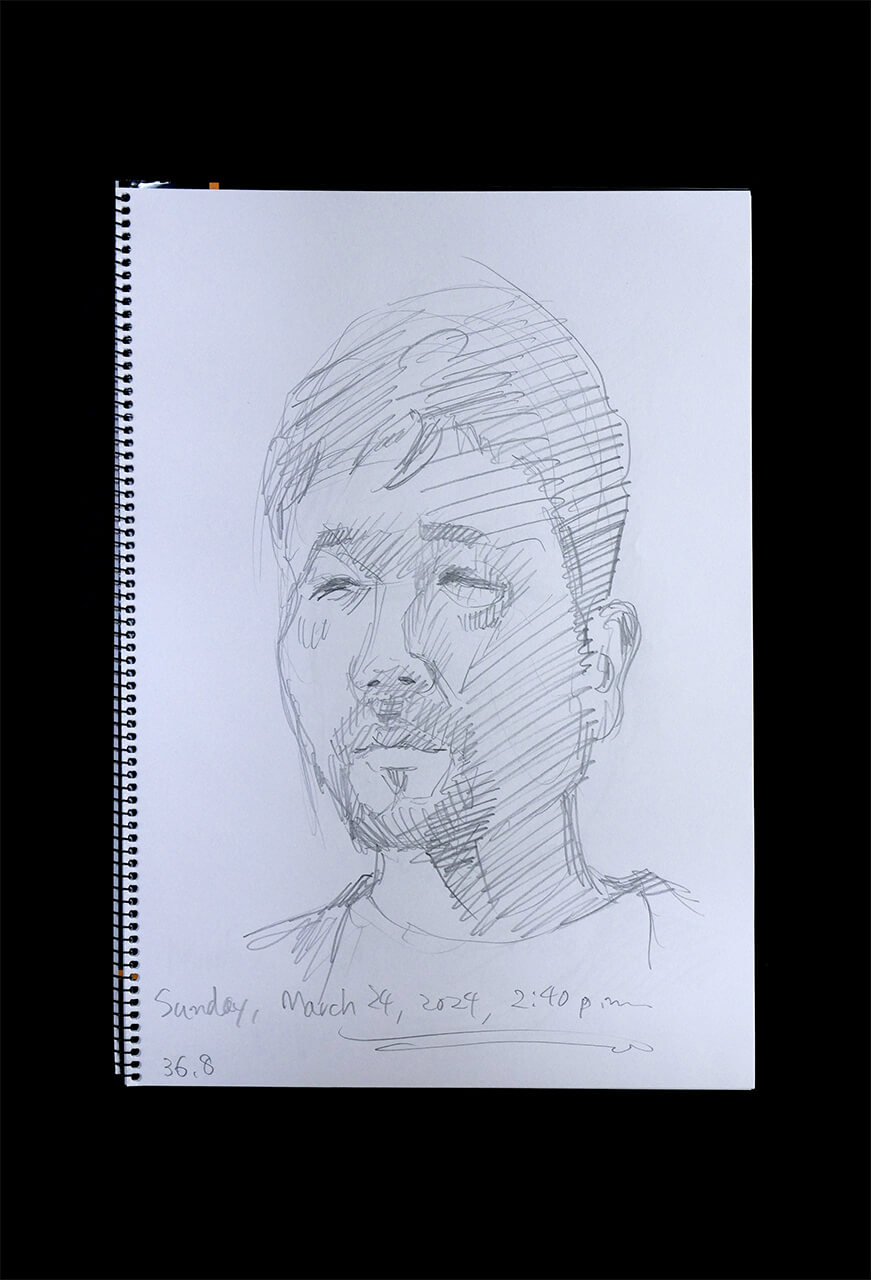 Contemporary artist SHINTAKU Tomoni's 2024/3/24 Self-portrait or pencil drawing