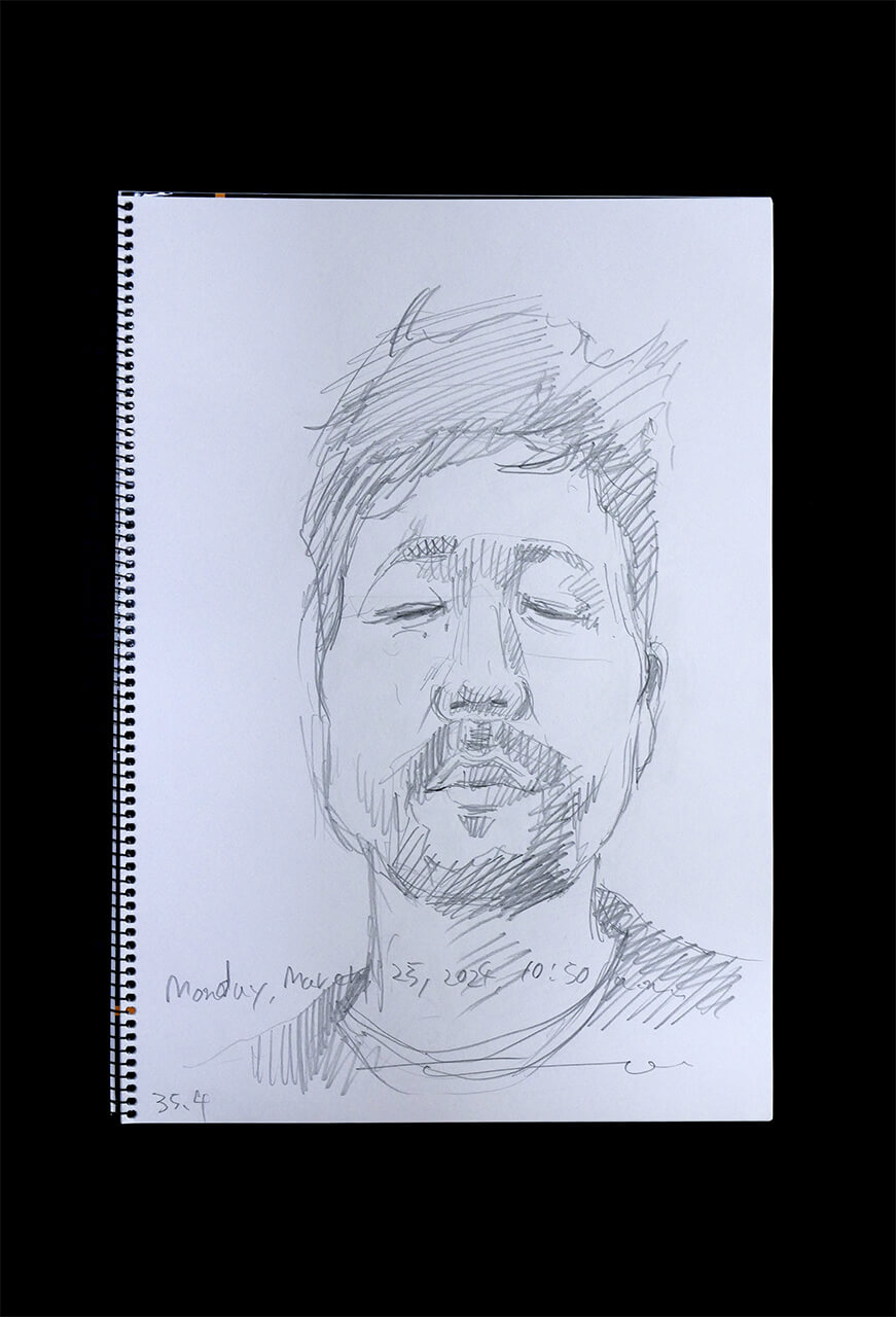 Contemporary artist SHINTAKU Tomoni's 2024/3/25 Self-portrait or pencil drawing