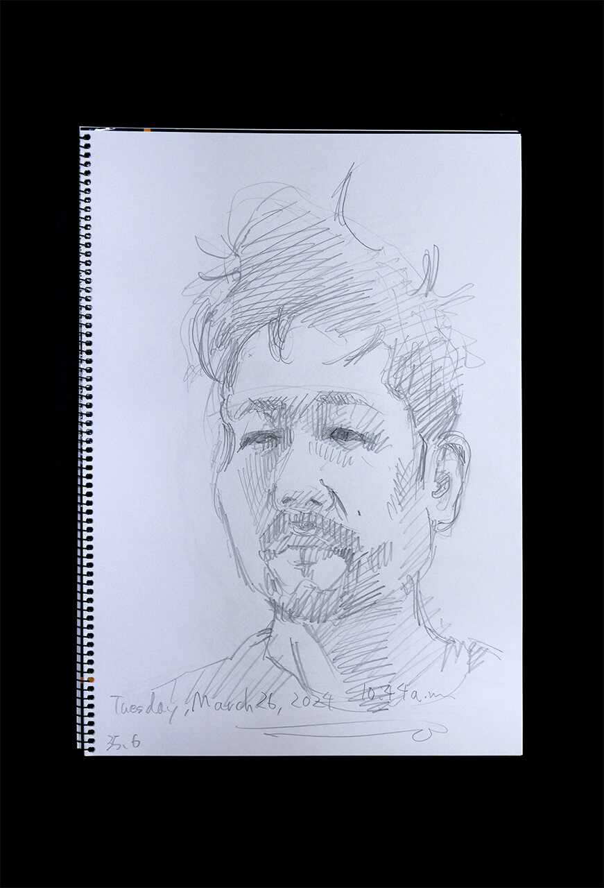 Contemporary artist SHINTAKU Tomoni's 2024/3/26 Self-portrait or pencil drawing