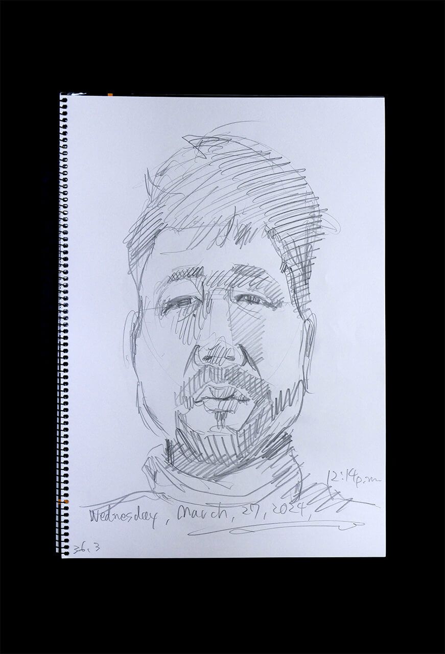 Contemporary artist SHINTAKU Tomoni's 2024/3/27 Self-portrait or pencil drawing