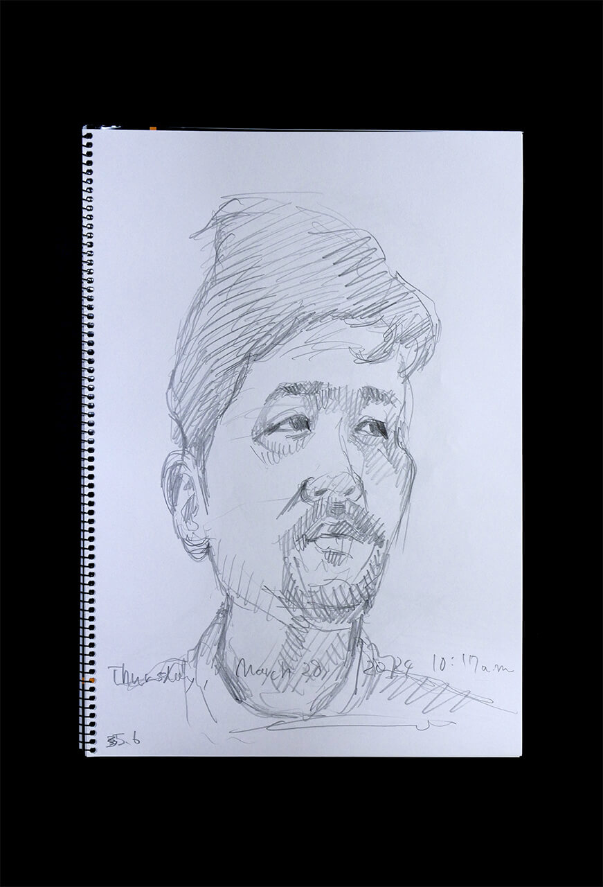 Contemporary artist SHINTAKU Tomoni's 2024/3/28 Self-portrait or pencil drawing