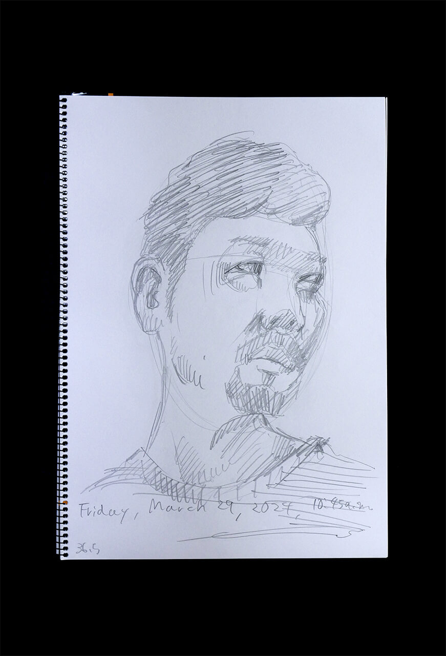 Contemporary artist SHINTAKU Tomoni's 2024/3/29 Self-portrait or pencil drawing