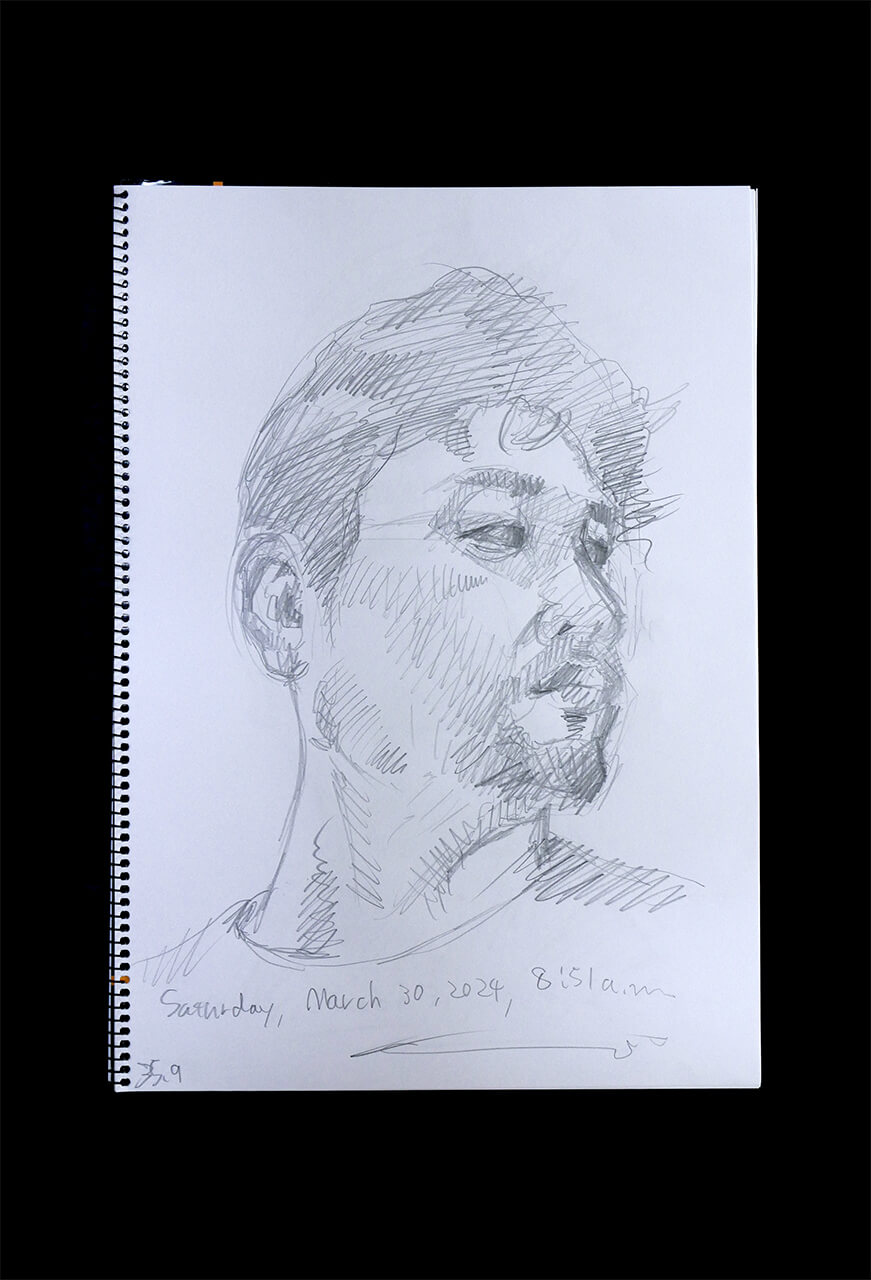 Contemporary artist SHINTAKU Tomoni's 2024/3/30 Self-portrait or pencil drawing