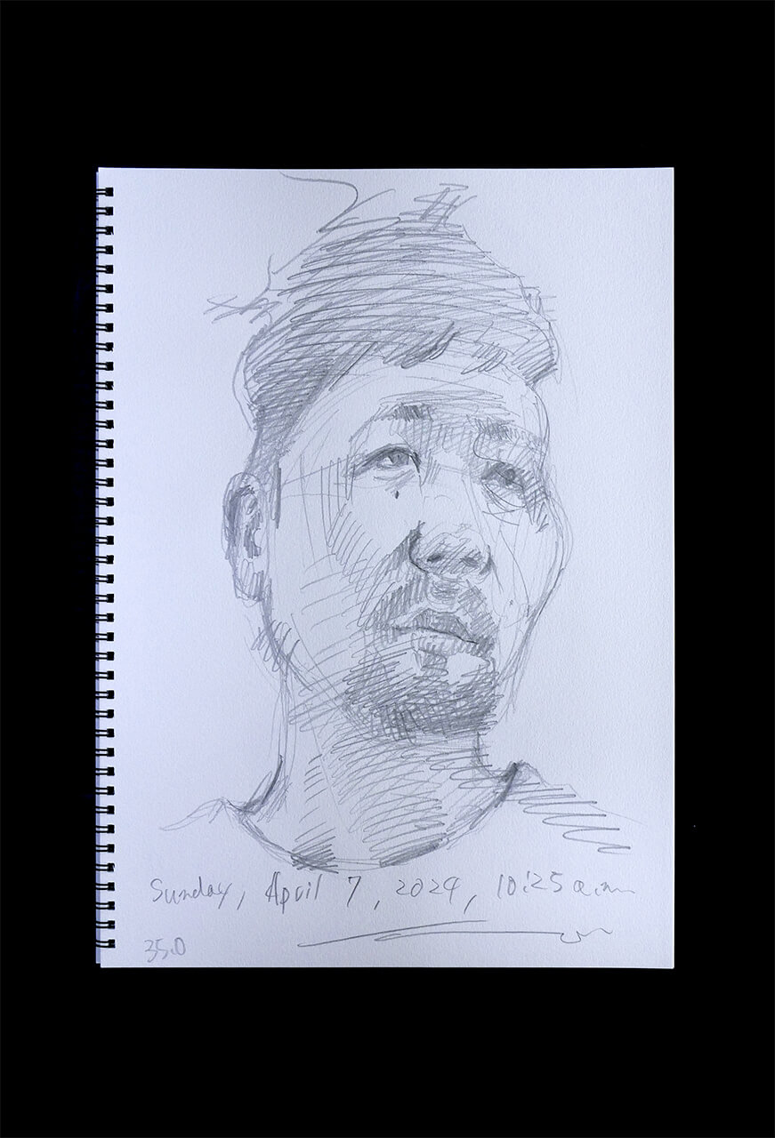 Contemporary artist SHINTAKU Tomoni's 2024/4/7 Self-portrait or pencil drawing
