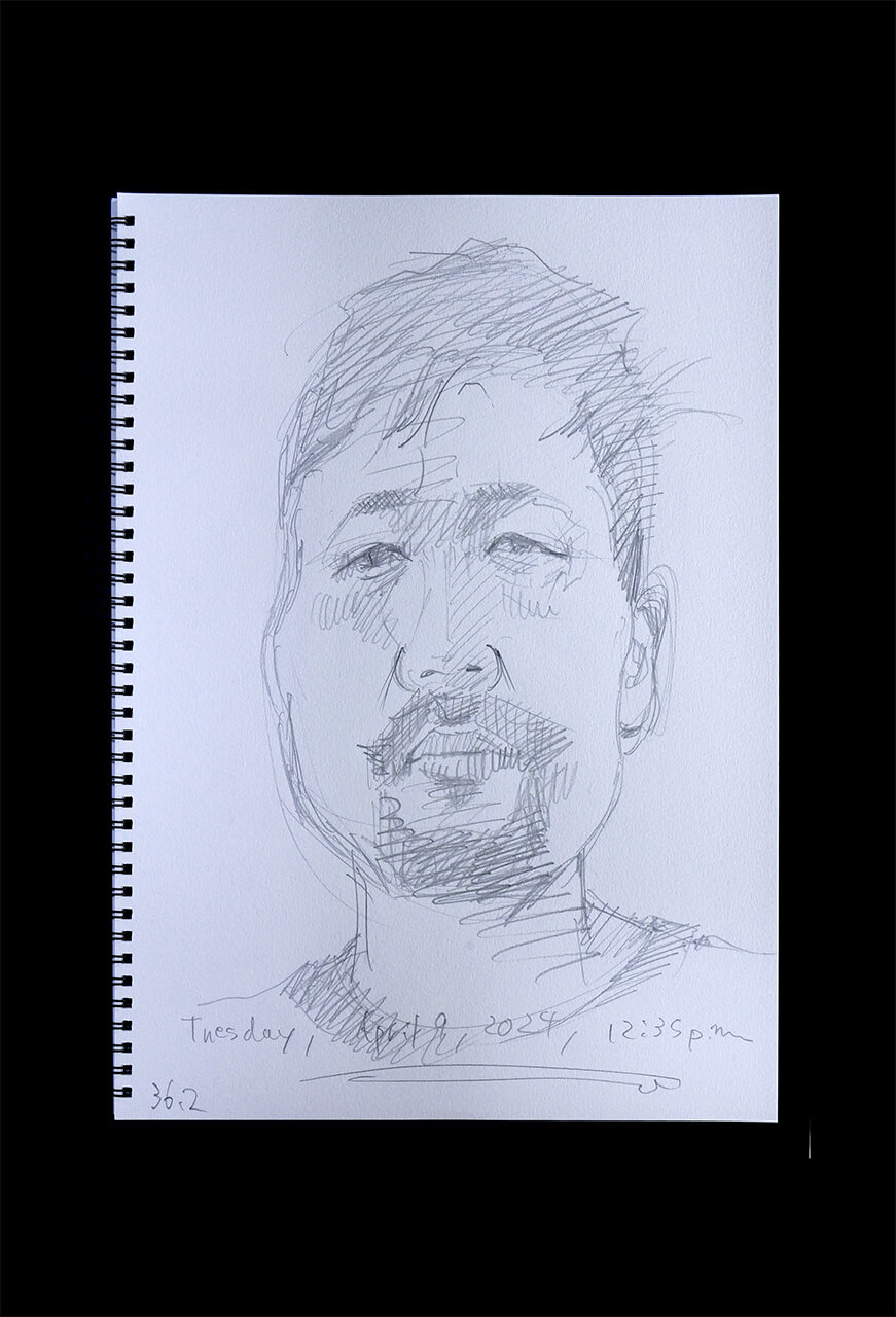 Contemporary artist SHINTAKU Tomoni's 2024/4/9 Self-portrait or pencil drawing