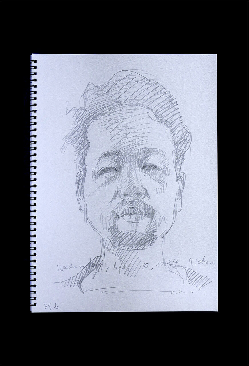Contemporary artist SHINTAKU Tomoni's 2024/4/10 Self-portrait or pencil drawing
