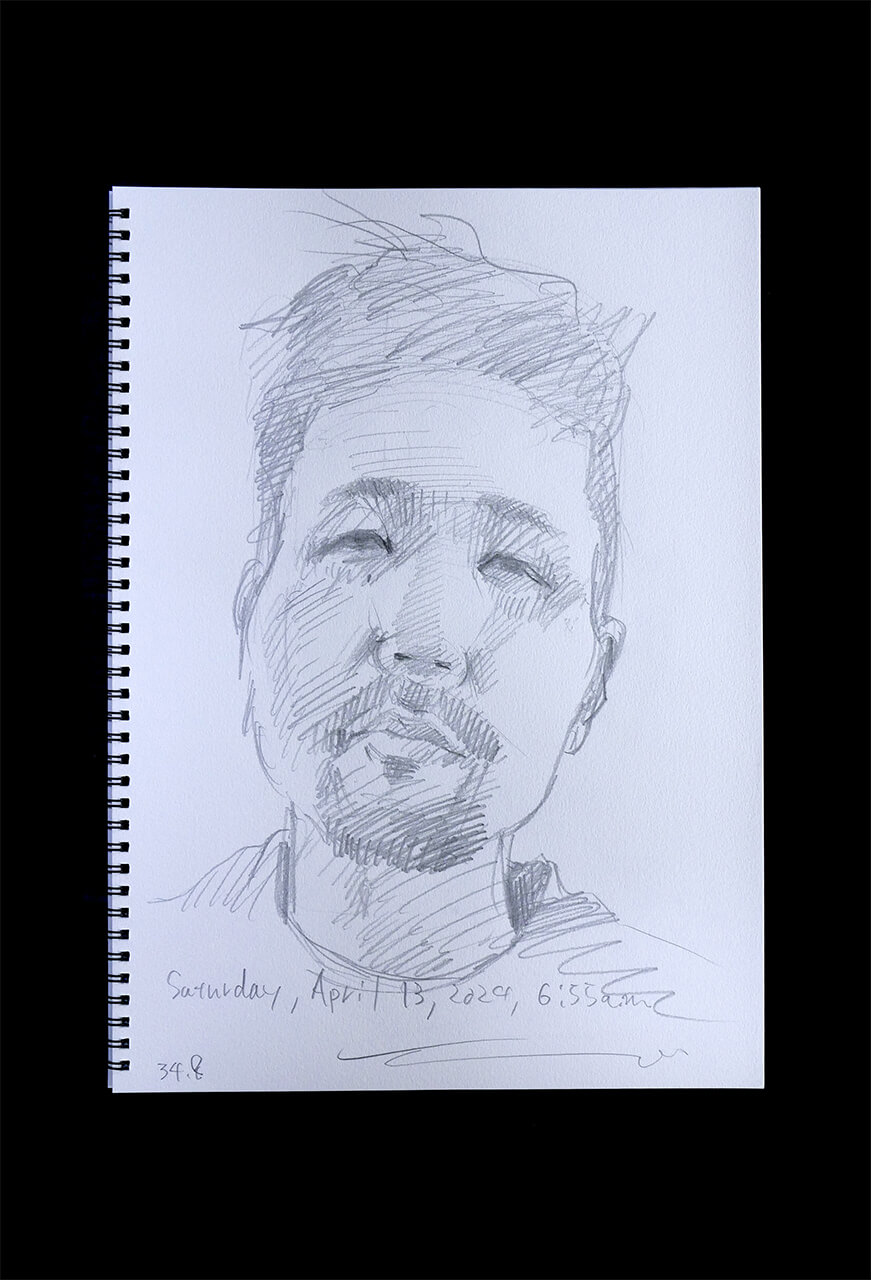 Contemporary artist SHINTAKU Tomoni's 2024/4/13 Self-portrait or pencil drawing