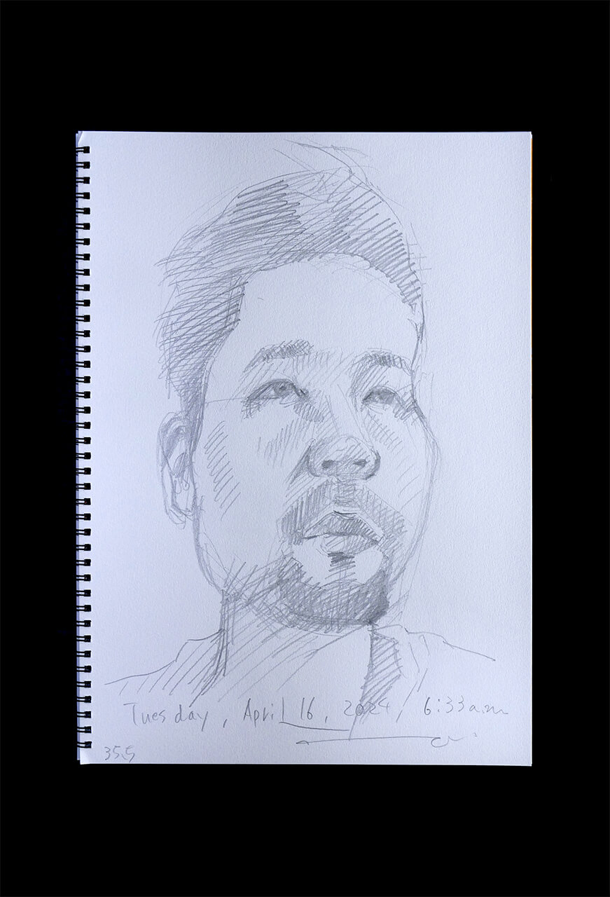 Contemporary artist SHINTAKU Tomoni's 2024/4/16 Self-portrait or pencil drawing
