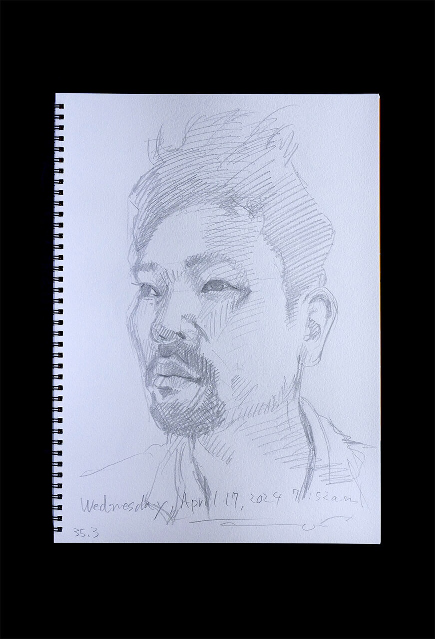 Contemporary artist SHINTAKU Tomoni's 2024/4/17 Self-portrait or pencil drawing