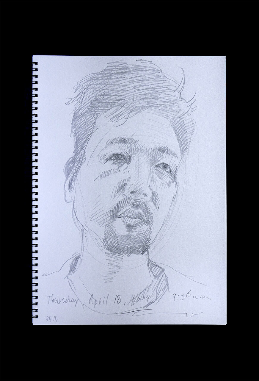 Contemporary artist SHINTAKU Tomoni's 2024/4/18 Self-portrait or pencil drawing