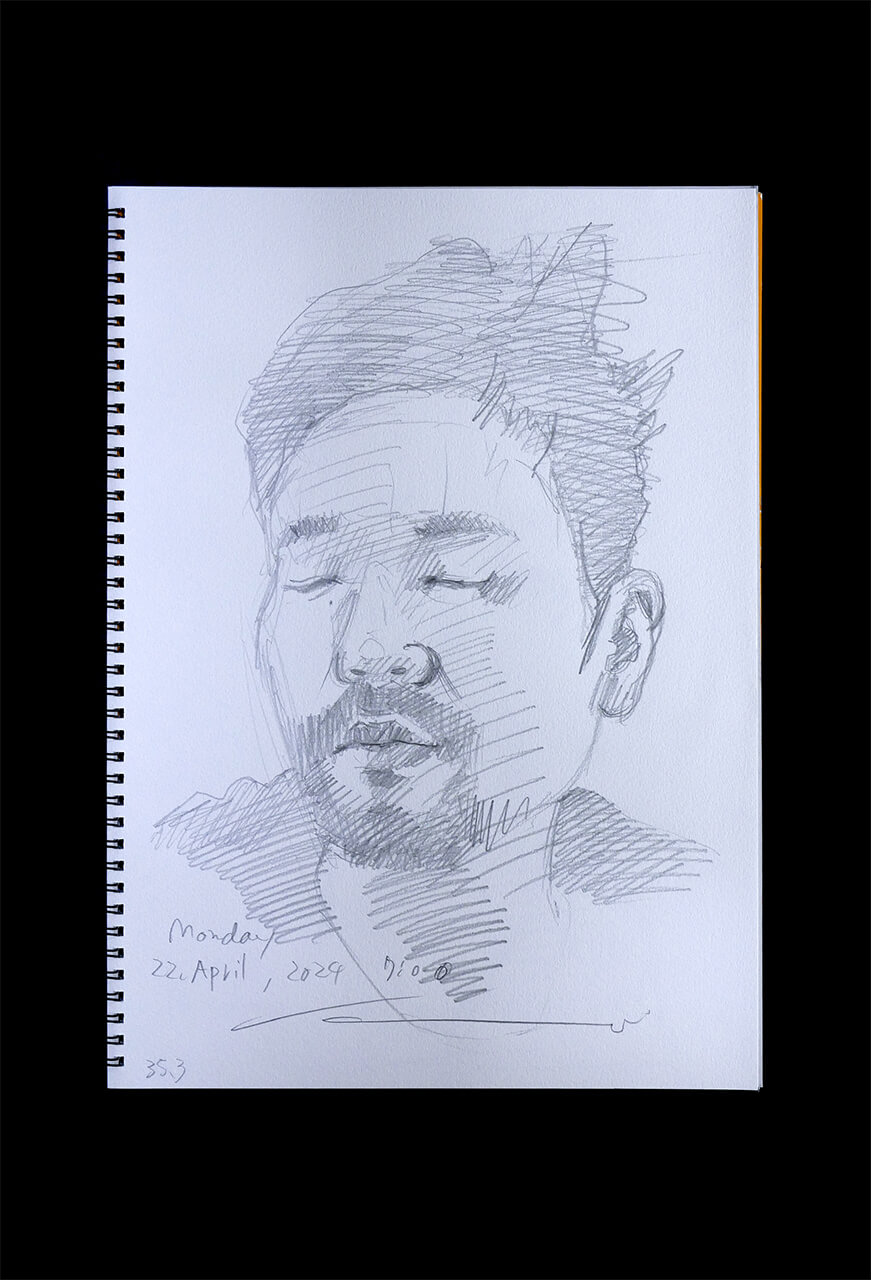 Contemporary artist SHINTAKU Tomoni's 2024/4/22 Self-portrait or pencil drawing