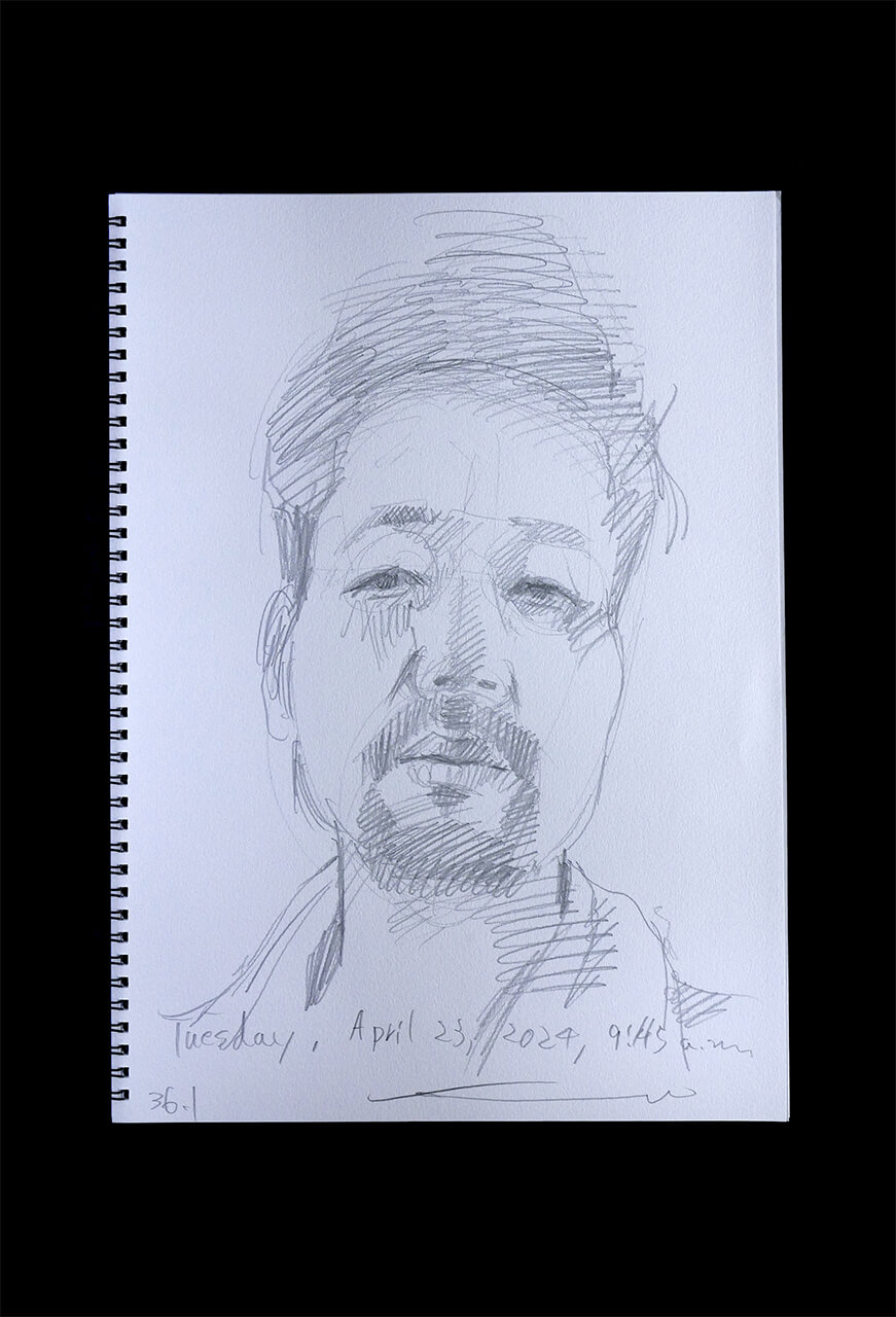 Contemporary artist SHINTAKU Tomoni's 2024/4/23 Self-portrait or pencil drawing