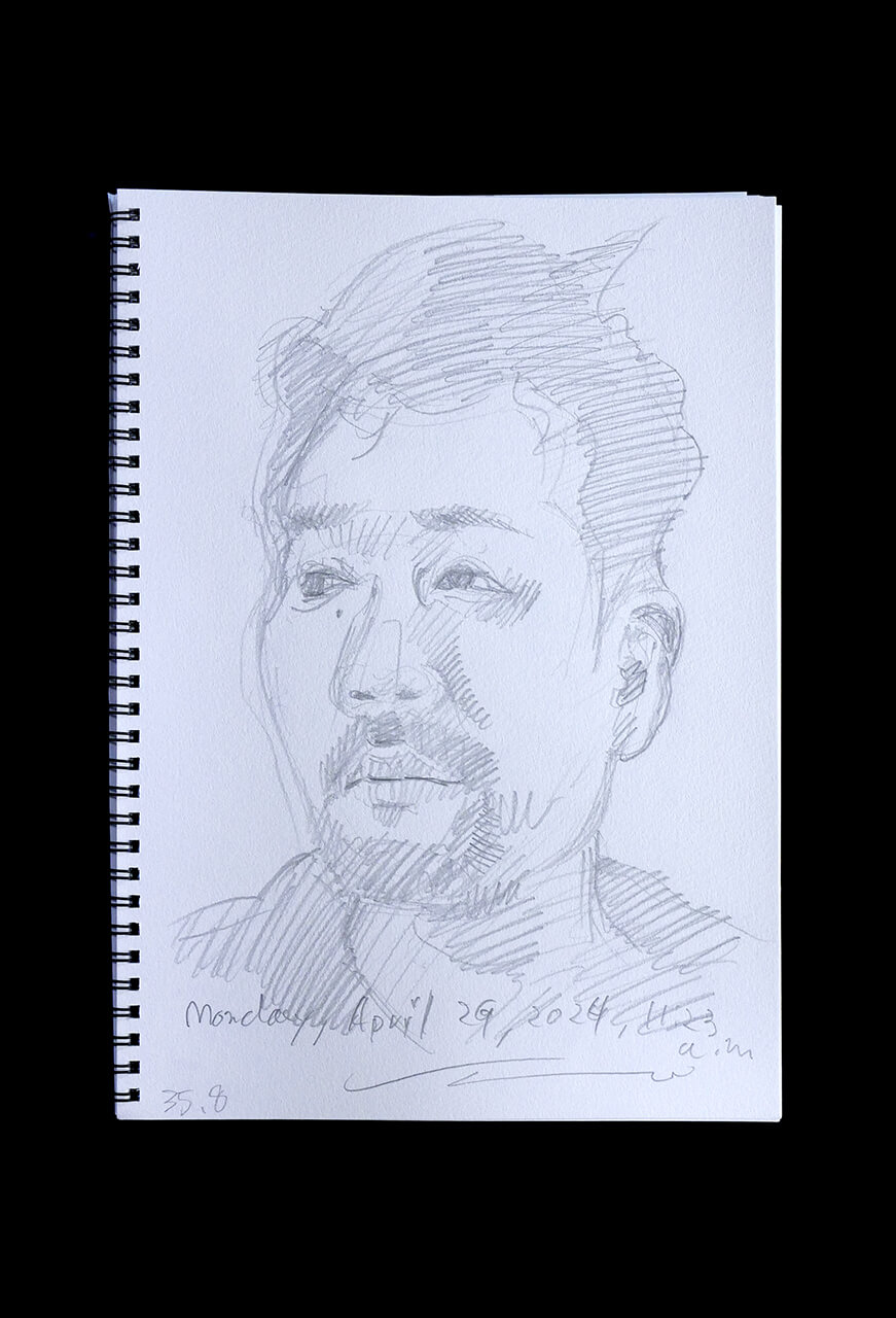Contemporary artist SHINTAKU Tomoni's 2024/4/29 Self-portrait or pencil drawing