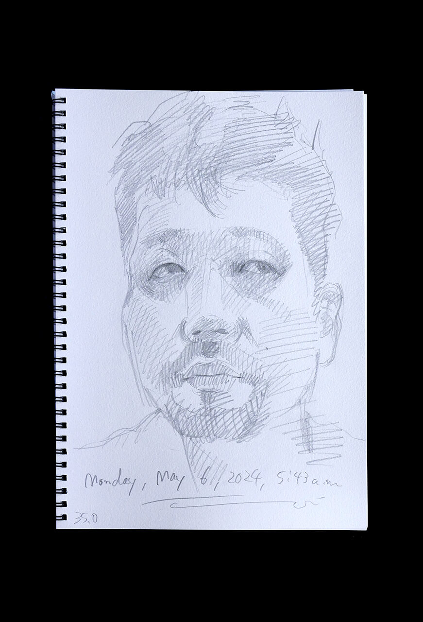 Contemporary artist SHINTAKU Tomoni's 2024/5/6 Self-portrait or pencil drawing