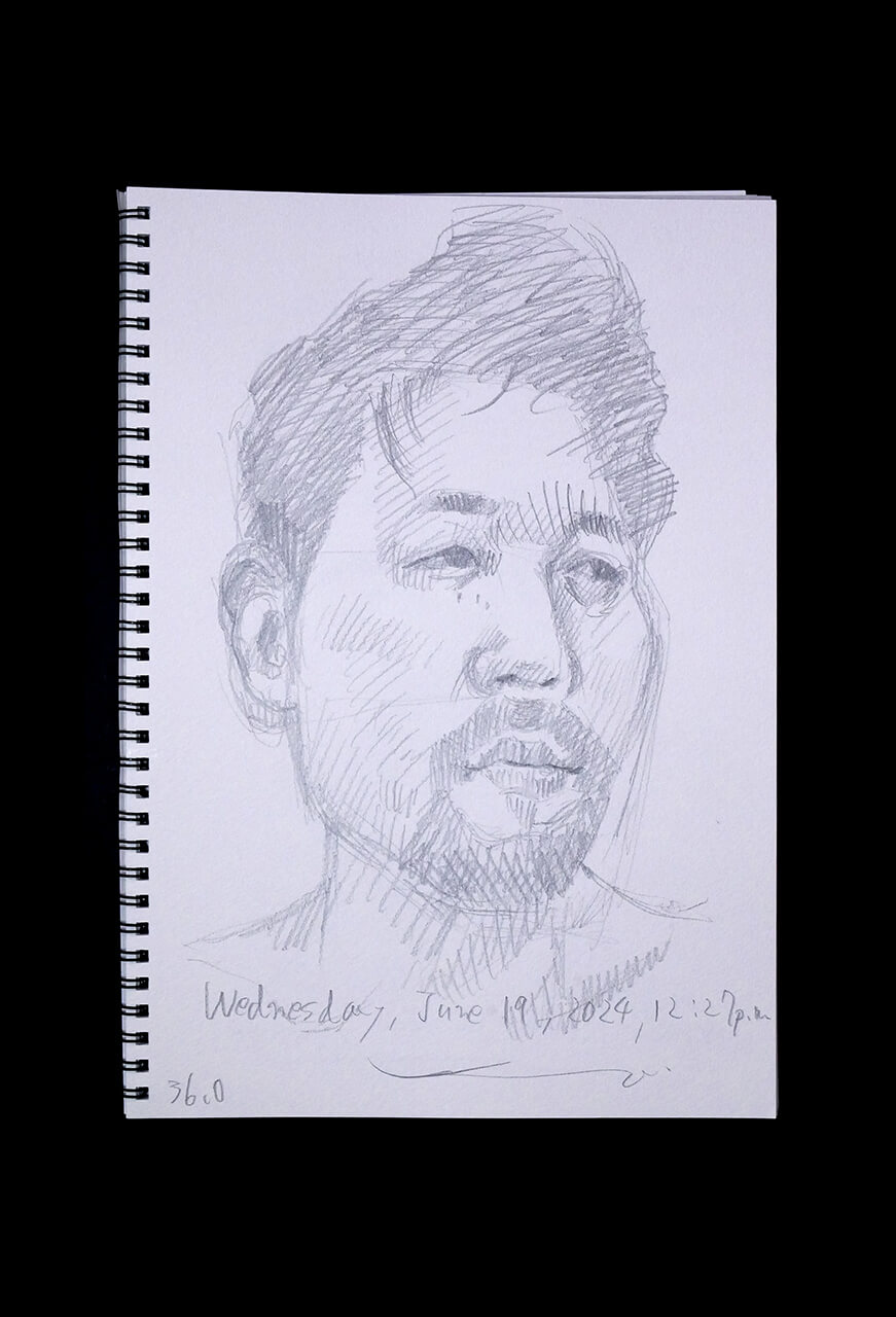 Contemporary artist SHINTAKU Tomoni's 2024/6/19 Self-portrait or pencil drawing