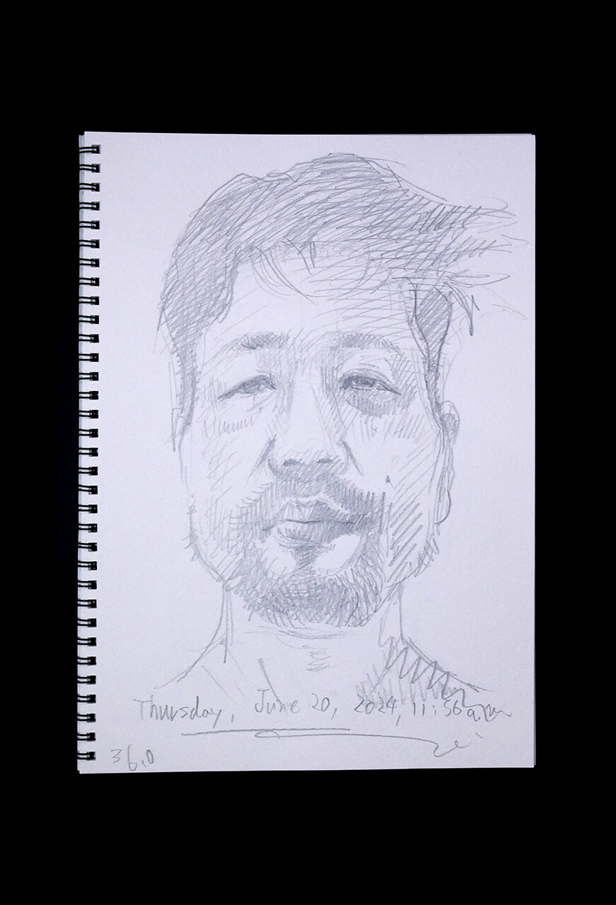 Contemporary artist SHINTAKU Tomoni's 2024/6/20 Self-portrait or pencil drawing