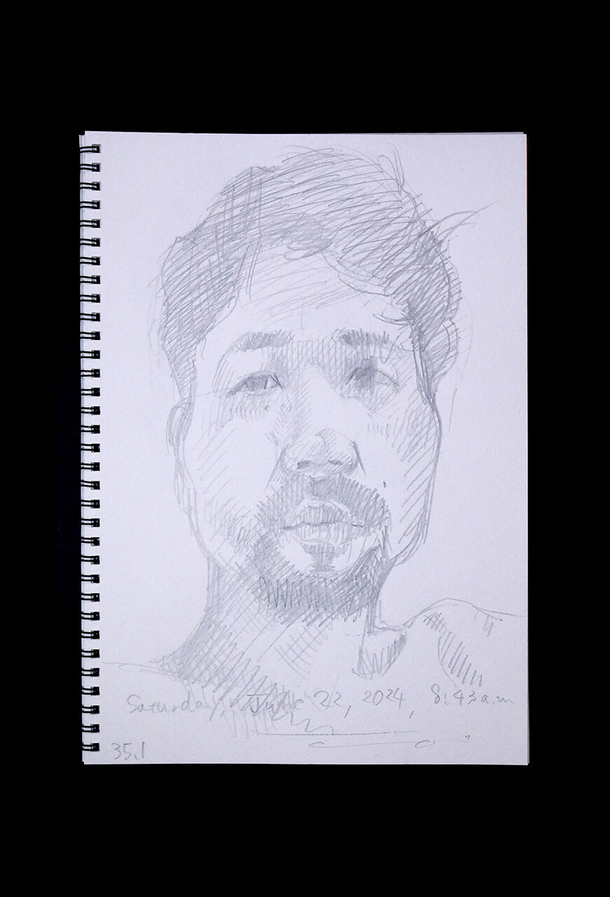 Contemporary artist SHINTAKU Tomoni's 2024/6/22 Self-portrait or pencil drawing