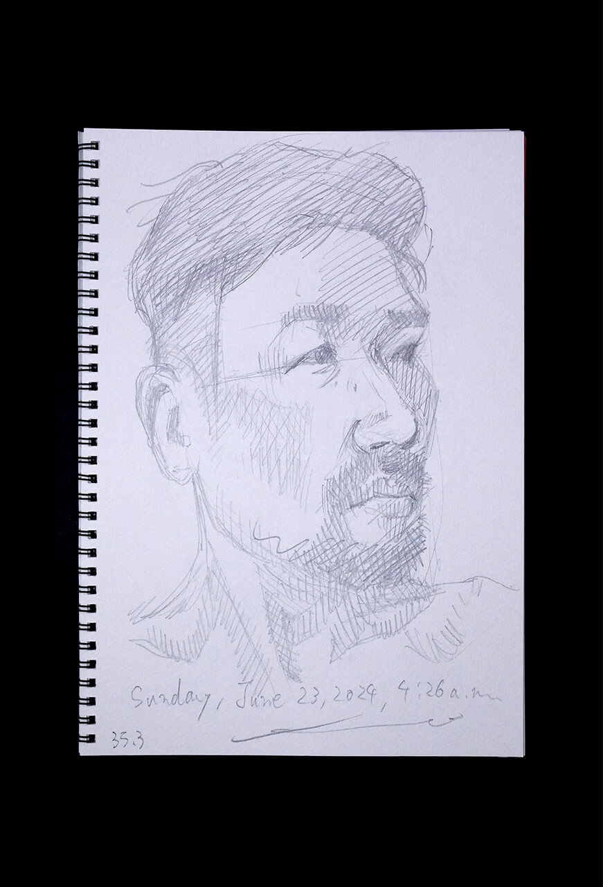 Contemporary artist SHINTAKU Tomoni's 2024/6/23 Self-portrait or pencil drawing