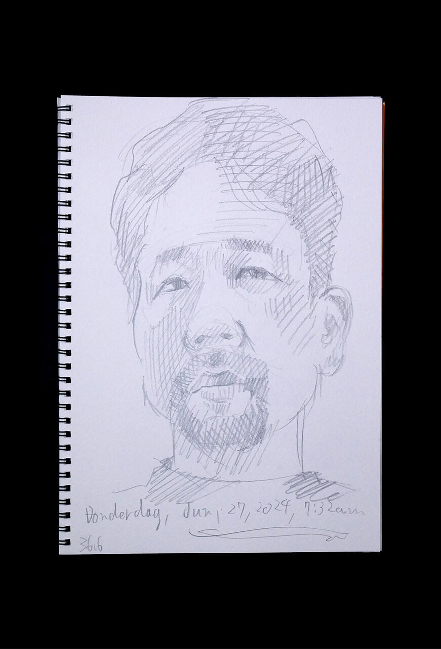 Contemporary artist SHINTAKU Tomoni's 2024/6/27 Self-portrait or pencil drawing