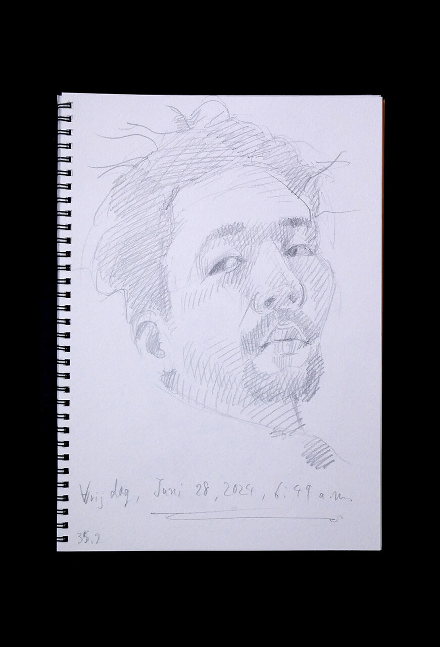 Contemporary artist SHINTAKU Tomoni's 2024/6/28 Self-portrait or pencil drawing