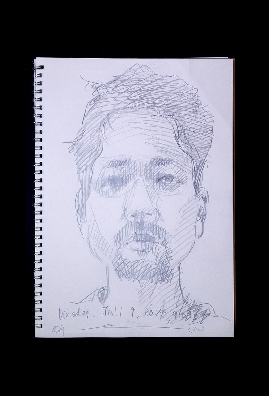 Contemporary artist SHINTAKU Tomoni's 2024/7/9 Self-portrait or pencil drawing