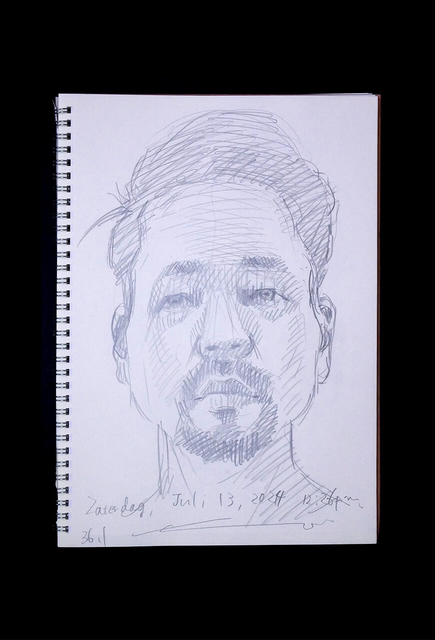Contemporary artist SHINTAKU Tomoni's 2024/7/13 Self-portrait or pencil drawing