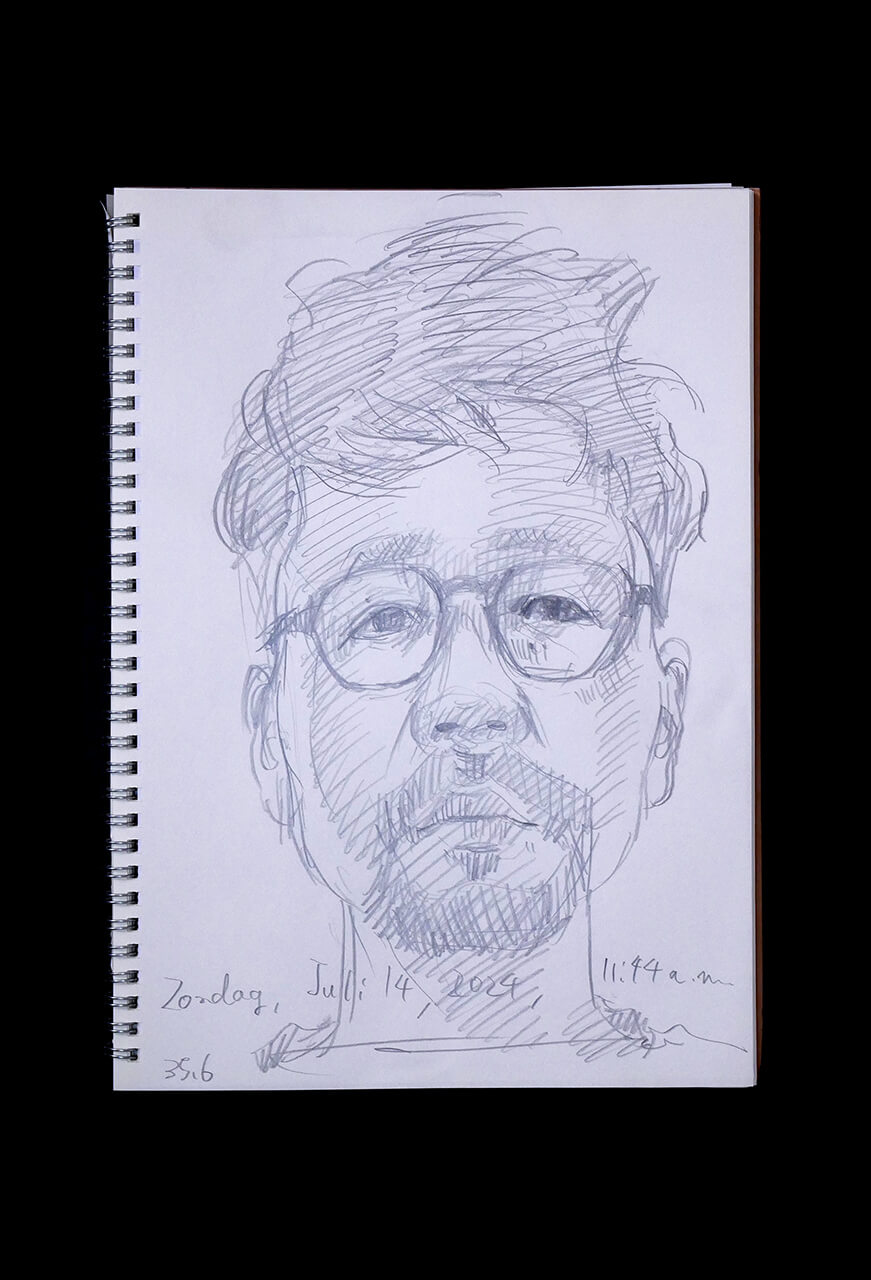 Contemporary artist SHINTAKU Tomoni's 2024/7/14 Self-portrait or pencil drawing