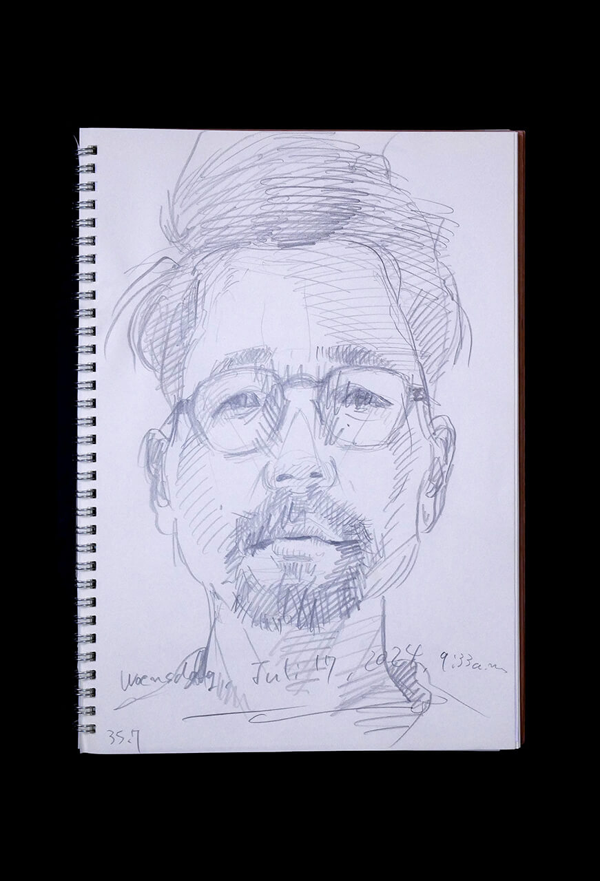 Contemporary artist SHINTAKU Tomoni's 2024/7/17 Self-portrait or pencil drawing