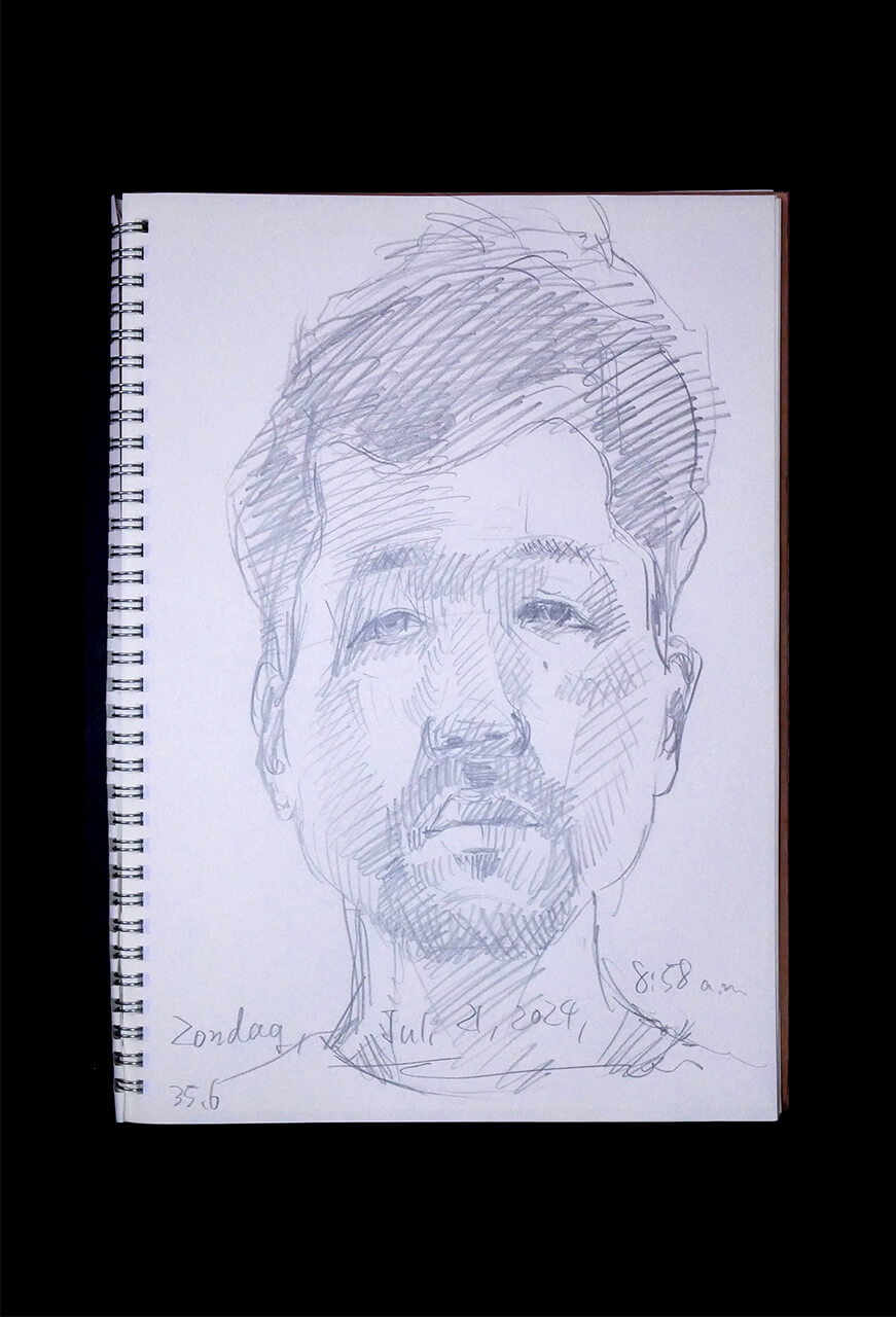 Contemporary artist SHINTAKU Tomoni's 2024/7/21 Self-portrait or pencil drawing