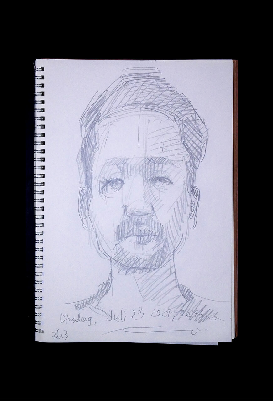 Contemporary artist SHINTAKU Tomoni's 2024/7/23 Self-portrait or pencil drawing