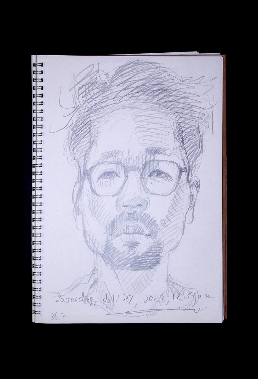 Contemporary artist SHINTAKU Tomoni's 2024/7/27 Self-portrait or pencil drawing