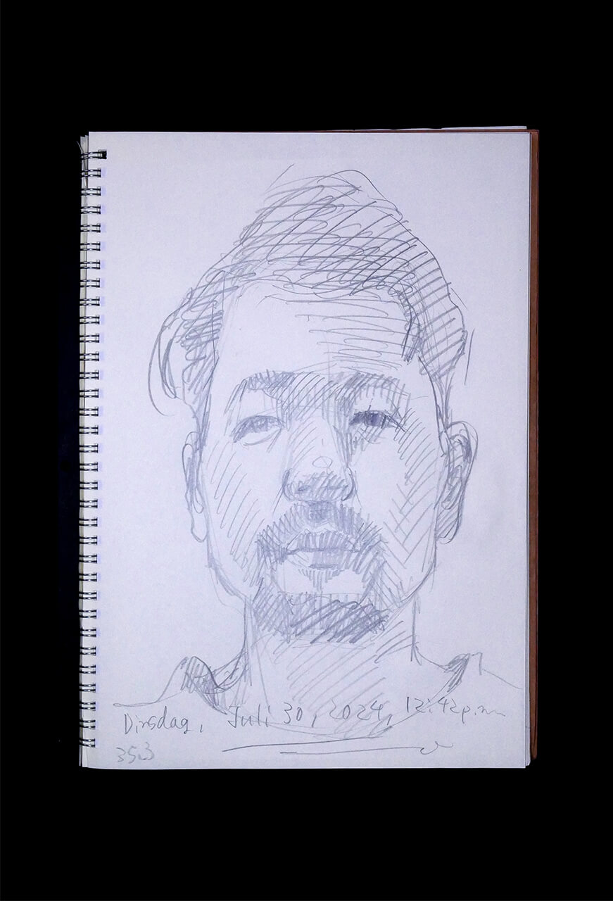 Contemporary artist SHINTAKU Tomoni's 2024/7/30 Self-portrait or pencil drawing