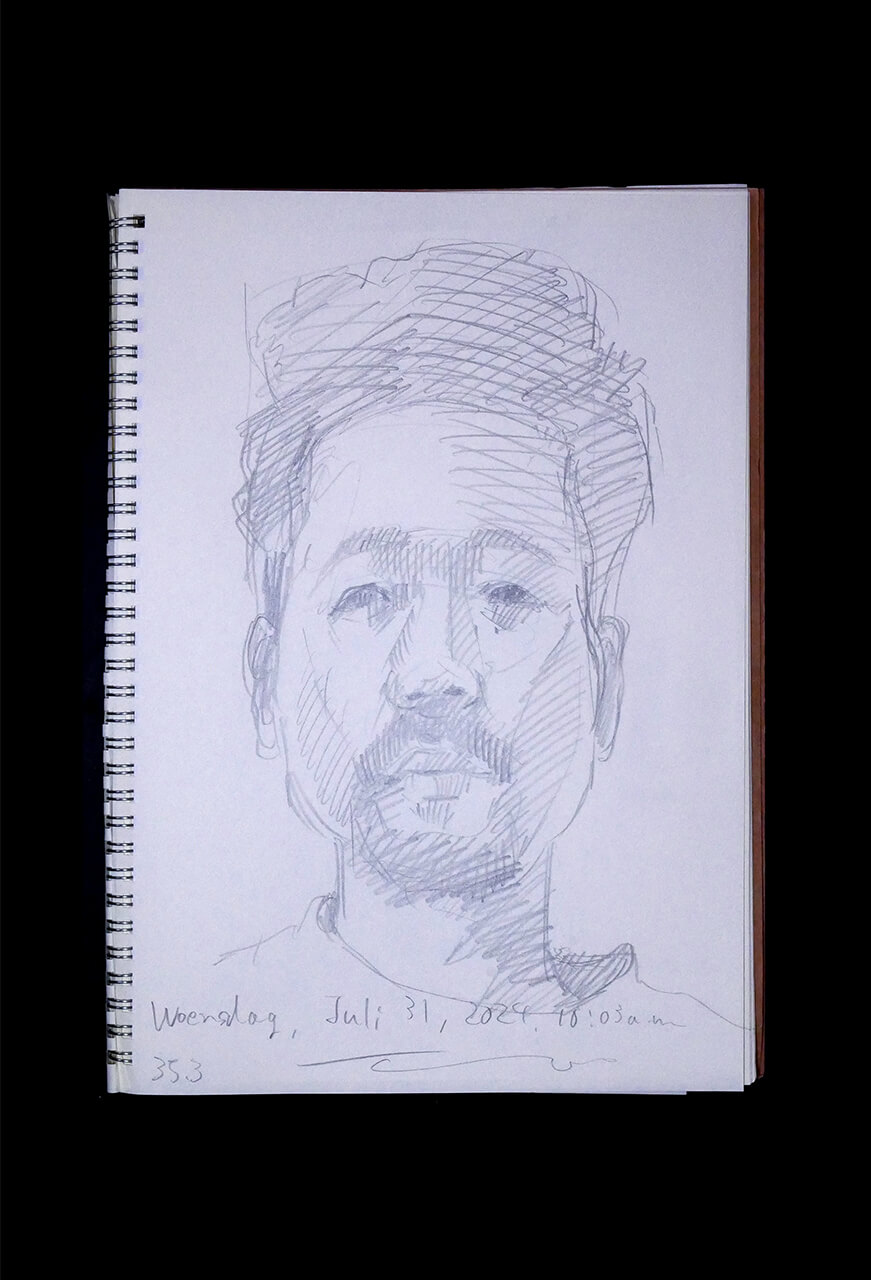 Contemporary artist SHINTAKU Tomoni's 2024/7/31 Self-portrait or pencil drawing
