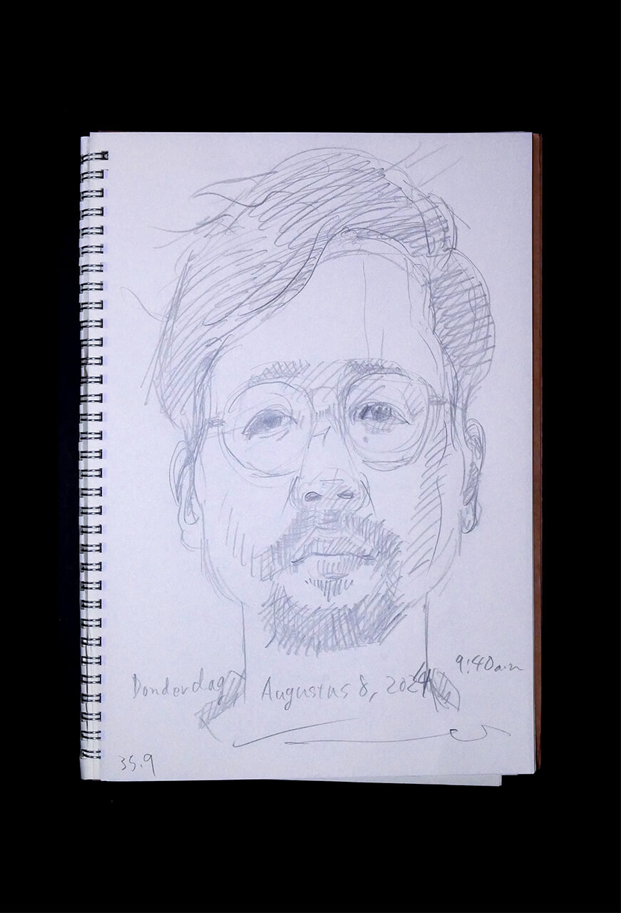 Contemporary artist SHINTAKU Tomoni's 2024/8/8 Self-portrait or pencil drawing