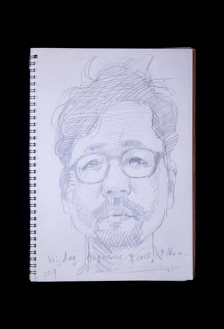 Contemporary artist SHINTAKU Tomoni's 2024/8/9 Self-portrait or pencil drawing