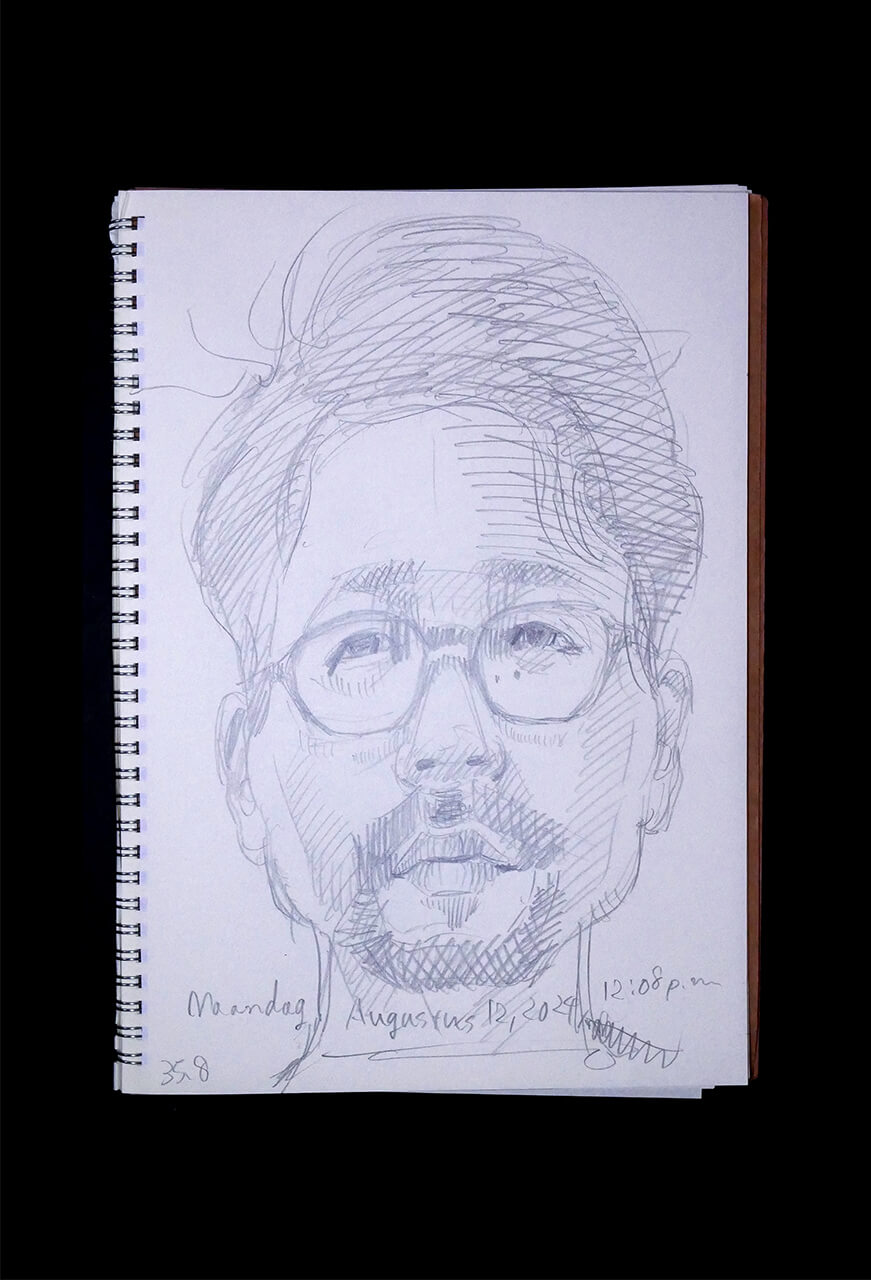 Contemporary artist SHINTAKU Tomoni's 2024/8/12 Self-portrait or pencil drawing