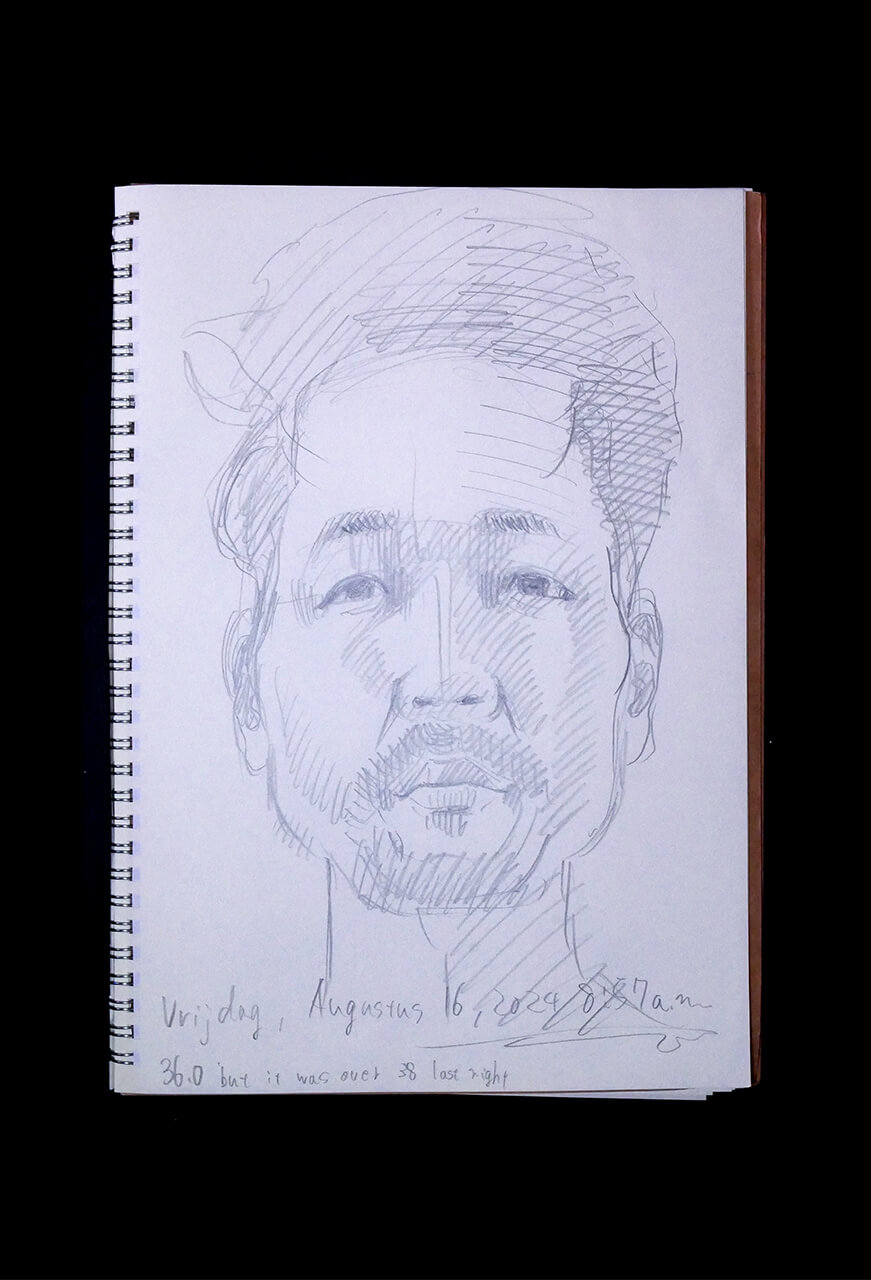 Contemporary artist SHINTAKU Tomoni's 2024/8/16 Self-portrait or pencil drawing