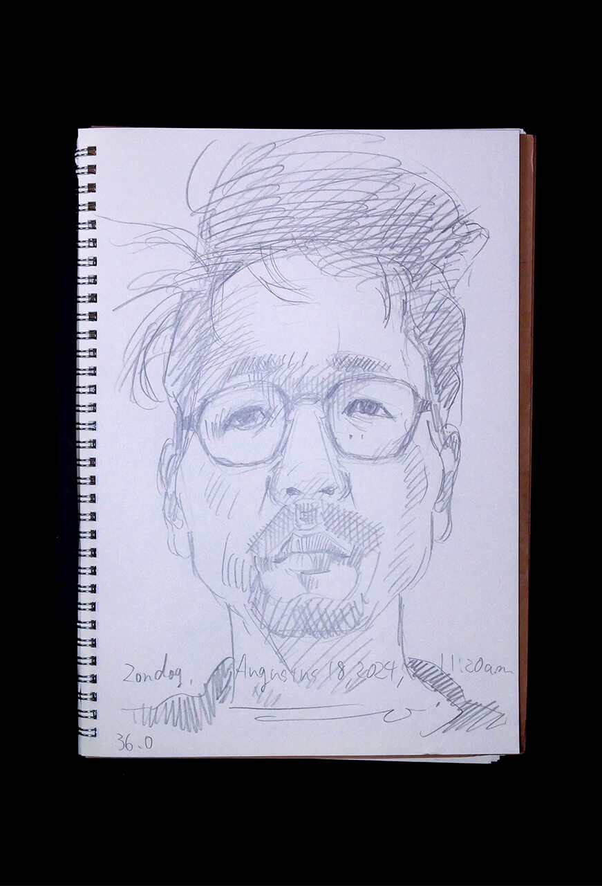 Contemporary artist SHINTAKU Tomoni's 2024/8/18 Self-portrait or pencil drawing