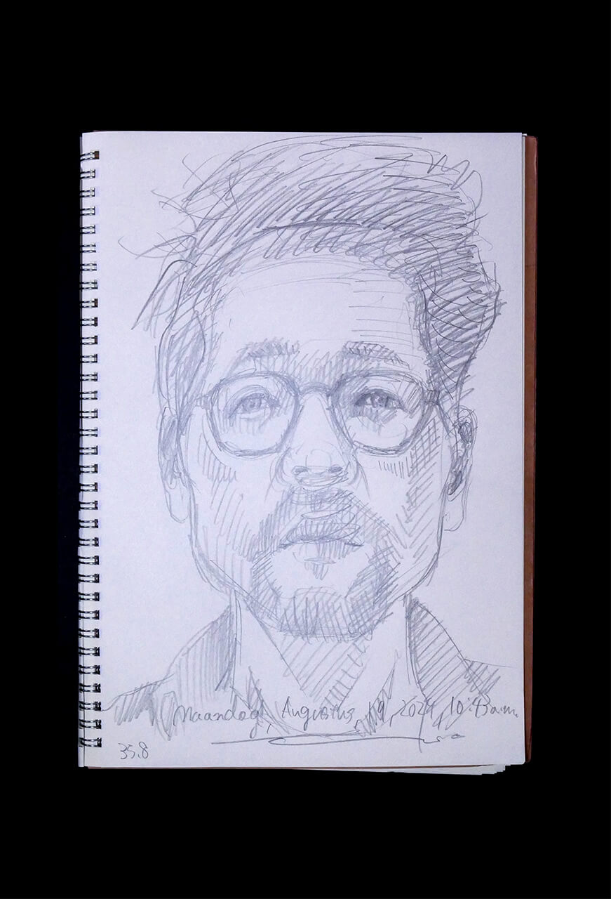 Contemporary artist SHINTAKU Tomoni's 2024/8/19 Self-portrait or pencil drawing