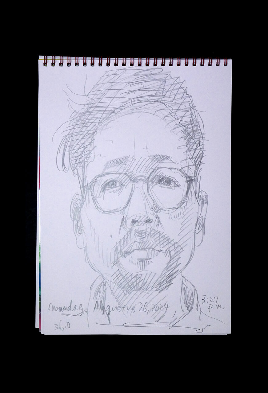 Contemporary artist SHINTAKU Tomoni's 2024/8/26 Self-portrait or pencil drawing