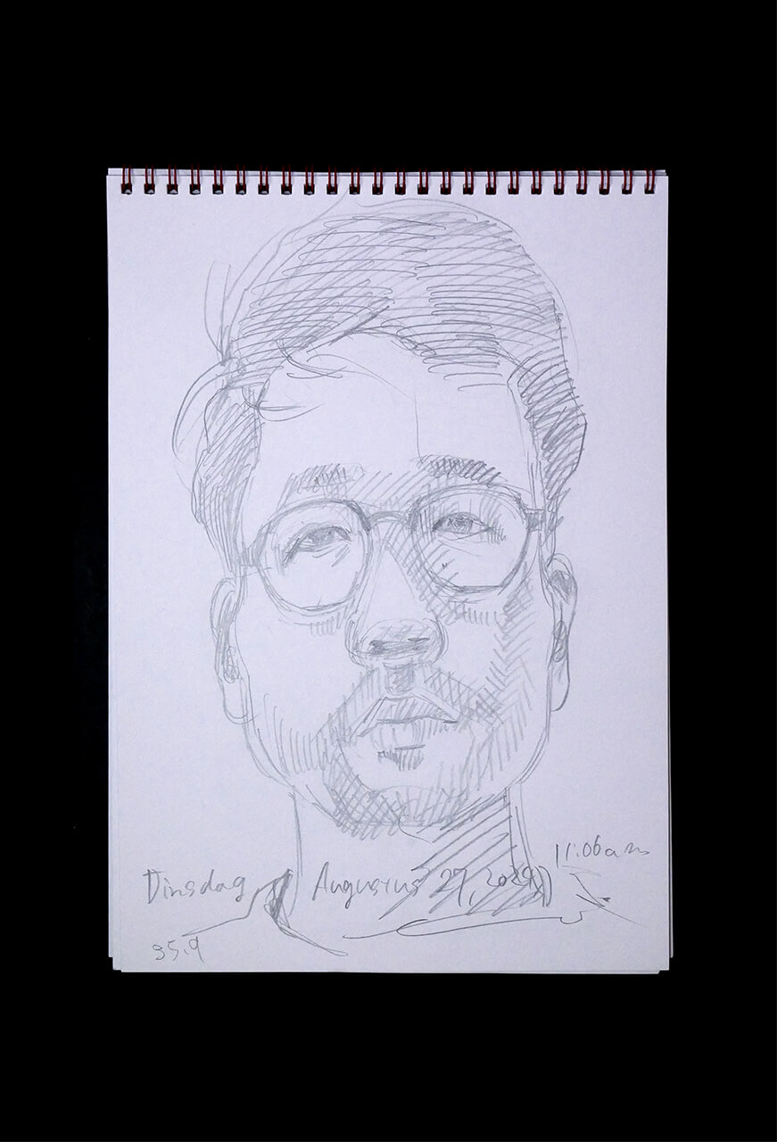 Contemporary artist SHINTAKU Tomoni's 2024/8/27 Self-portrait or pencil drawing