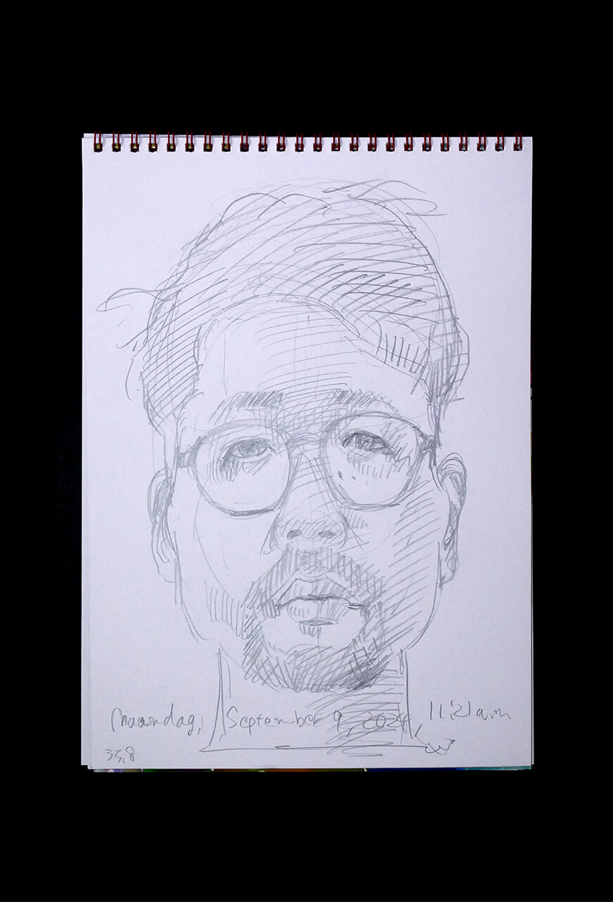 Contemporary artist SHINTAKU Tomoni's 2024/9/9 Self-portrait or pencil drawing