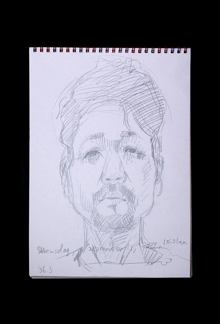 Contemporary artist SHINTAKU Tomoni's 2024/9/11 Self-portrait or pencil drawing