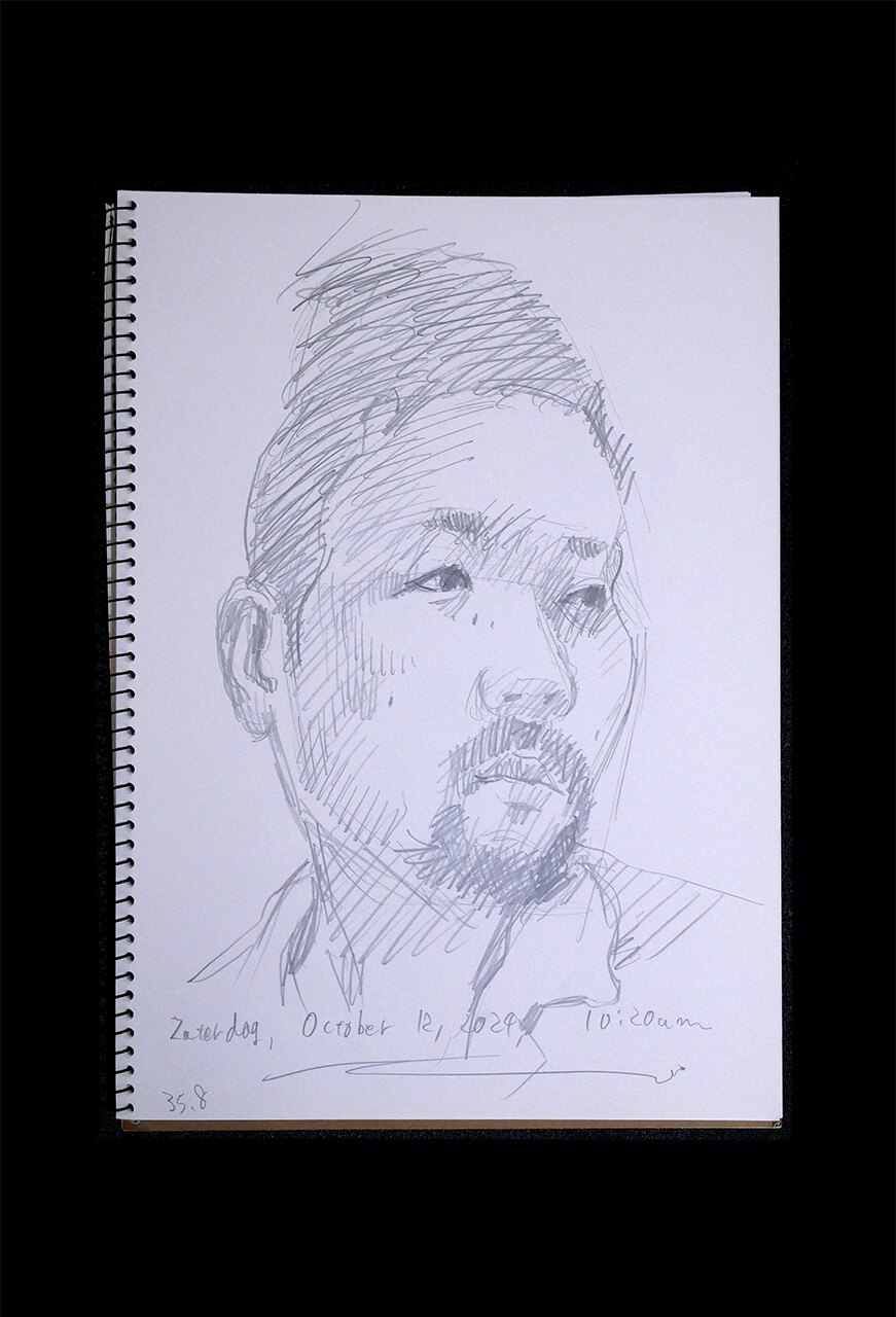Contemporary artist SHINTAKU Tomoni's 2024/10/12 Self-portrait or pencil drawing