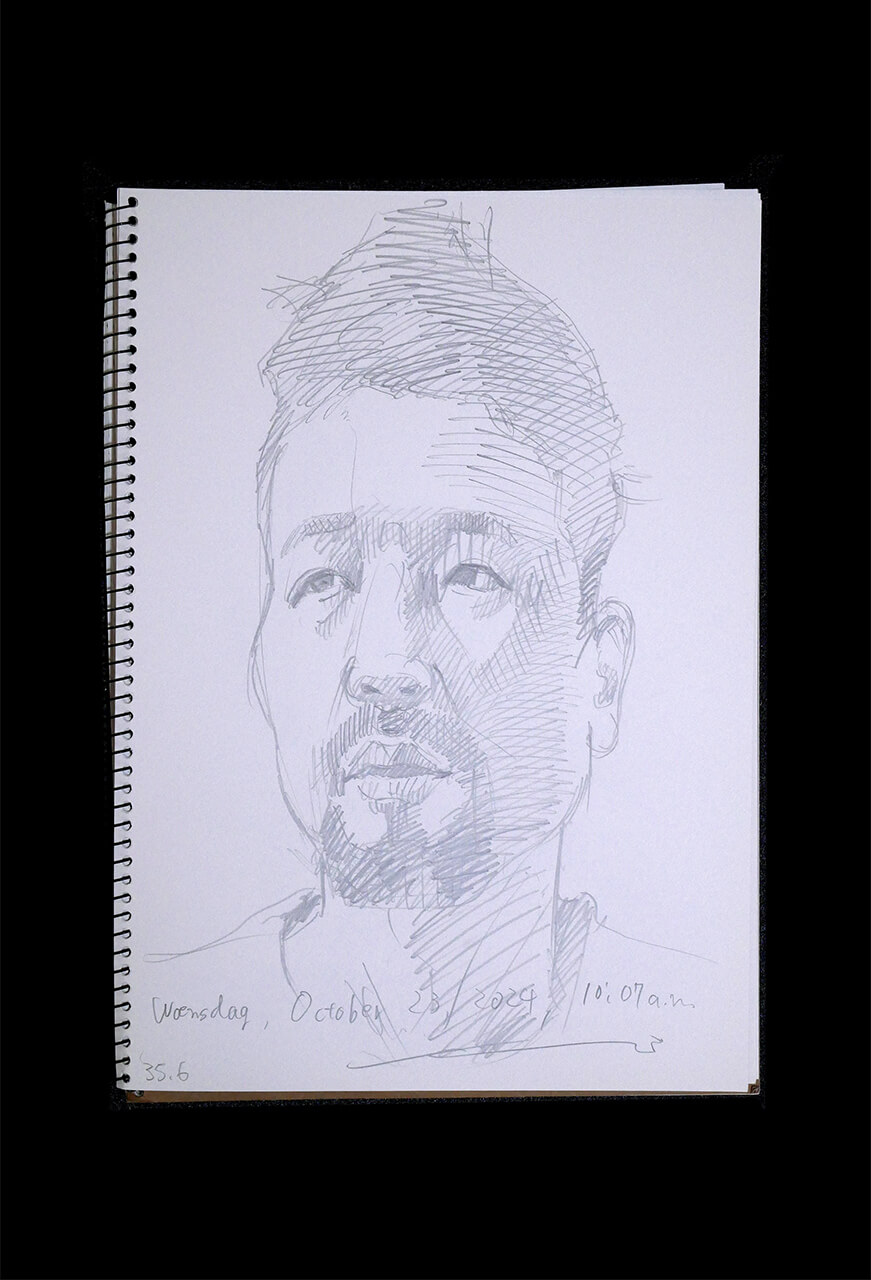 Contemporary artist SHINTAKU Tomoni's 2024/10/23 Self-portrait or pencil drawing
